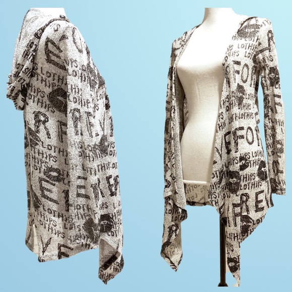Graphic graffiti print typographic cardigan hooded - Picture 2 of 2